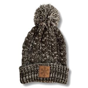 Gertex Snowflake Cable Knit Charcoal & White Marled Yarn Pom Beanie Hat